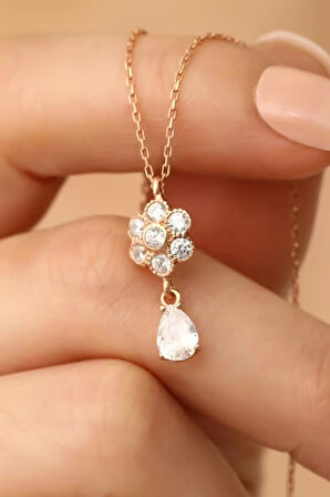 925 Ayar Gümüş Beyaz Taşlı Çiçek Kolye