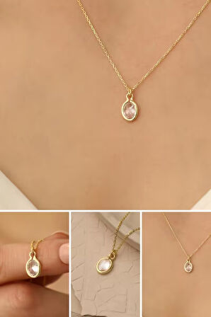 925 Ayar Gümüş Beyaz Taşlı Damla Kolye