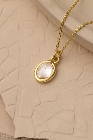 925 Ayar Gümüş Beyaz Taşlı Damla Kolye