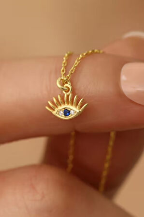 925 Ayar Gümüş Oval Göz Nazarlı Kolye