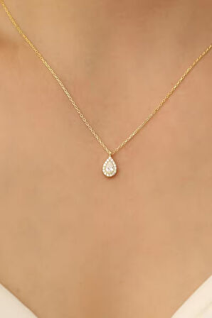 925 Ayar Gümüş Beyaz Taşlı Damla Kolye