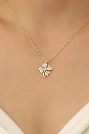 925 Ayar Gümüş Tek Taşlı Yonca Kolye