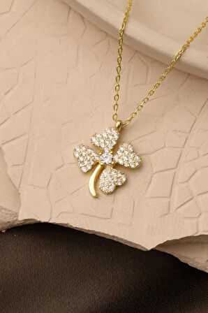 925 Ayar Gümüş Tek Taşlı Yonca Kolye