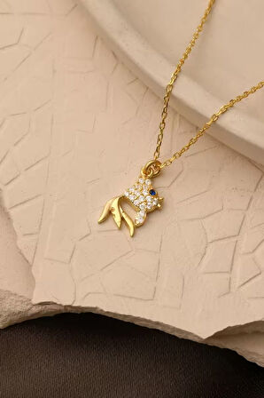 925 Ayar Gümüş Zirkon Taş Detaylı Balık Kolye