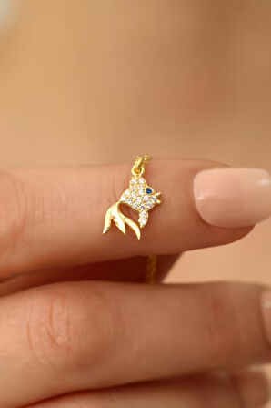 925 Ayar Gümüş Zirkon Taş Detaylı Balık Kolye