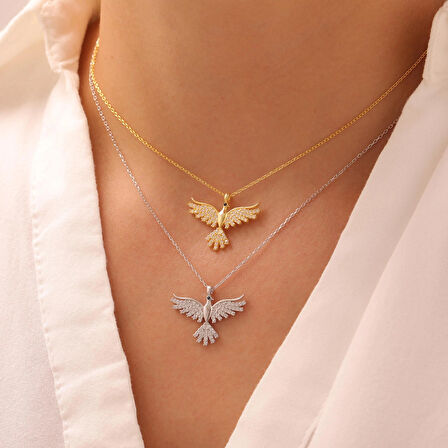 925 Ayar Gümüş Zirkon Taşlı Anka Kuşu Kolye (Silver)