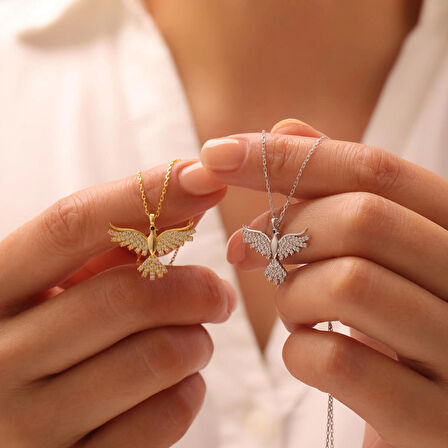 925 Ayar Gümüş Zirkon Taşlı Anka Kuşu Kolye (Silver)