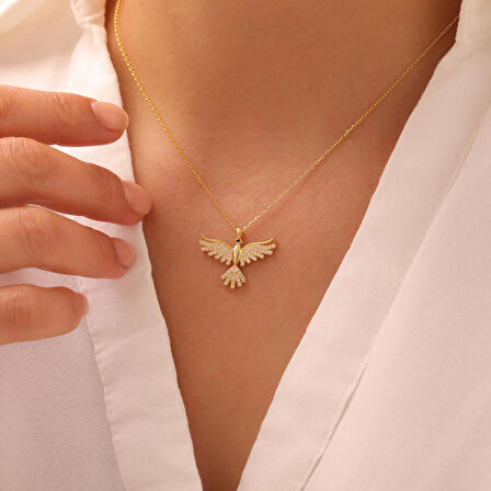 925 Ayar Gümüş Zirkon Taşlı Anka Kuşu Kolye (Silver)