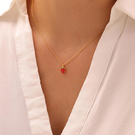 925 Ayar Gümüş Mineli Çilek Kolye (Gümüş)