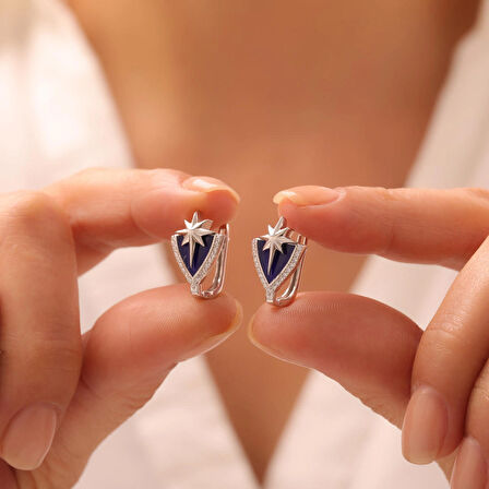  925 Ayar Gümüş Kutup Yıldızlı  Mineli Zirkon Taşlı Küpe (Gümüş)