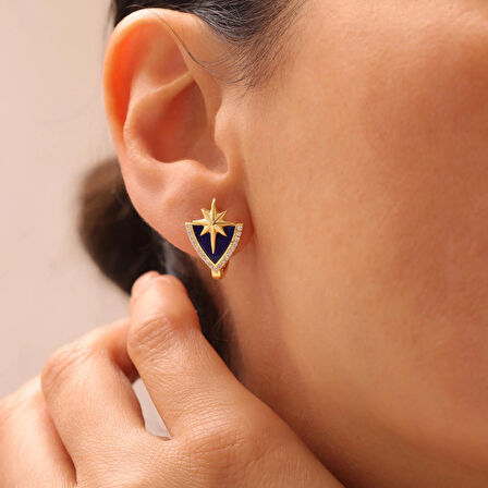  925 Ayar Gümüş Kutup Yıldızlı  Mineli Zirkon Taşlı Küpe (Gümüş)