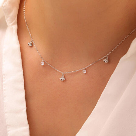 925 Ayar Gümüş Nazarlı Şans Charm Kolye (Gümüş)