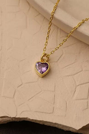 925 Ayar Gümüş Mor Taşlı Minimal Kolye