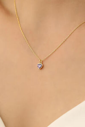 925 Ayar Gümüş Mor Taşlı Minimal Kolye