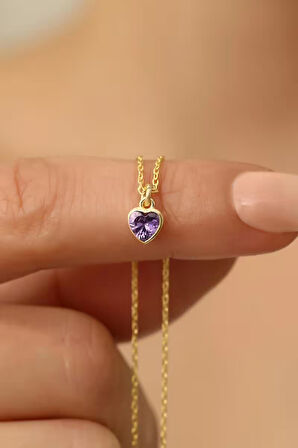 925 Ayar Gümüş Mor Taşlı Minimal Kolye