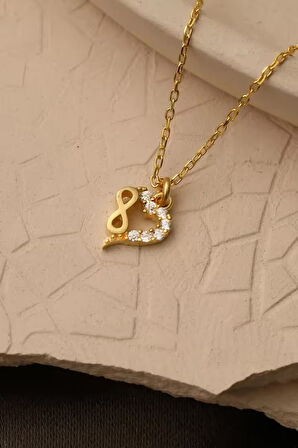 925 Ayar Gümüş Sonsuzluk Detaylı Minimal Kalp Kolye