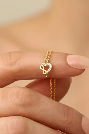 925 Ayar Gümüş Sonsuzluk Detaylı Minimal Kalp Kolye