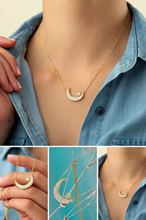 925 Ayar Gümüş Ay Yıldız Kolye