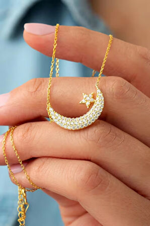 925 Ayar Gümüş Ay Yıldız Kolye