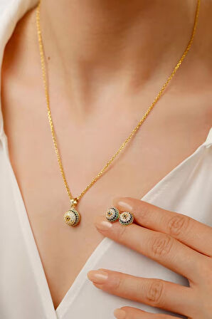 925 Ayar Gümüş Göz Nazarlı Takı Seti