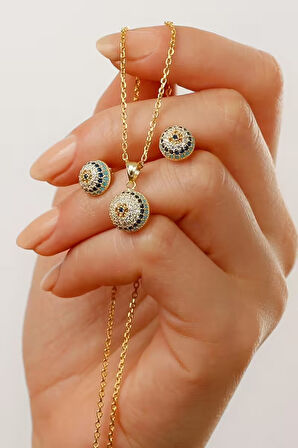 925 Ayar Gümüş Göz Nazarlı Takı Seti