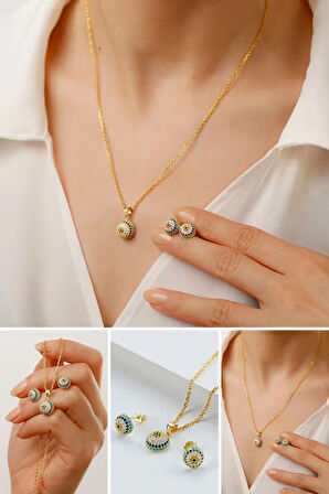 925 Ayar Gümüş Göz Nazarlı Takı Seti