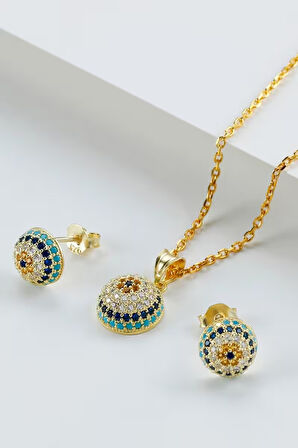 925 Ayar Gümüş Göz Nazarlı Takı Seti