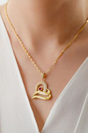 925 Ayar Gümüş İsimli Çift Şeritli Kalp Kolye