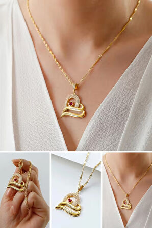 925 Ayar Gümüş İsimli Çift Şeritli Kalp Kolye