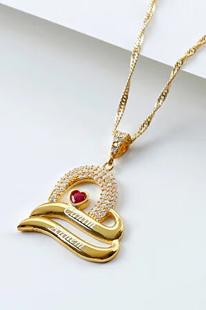 925 Ayar Gümüş İsimli Çift Şeritli Kalp Kolye