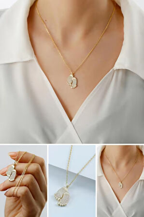 925 Ayar Gümüş Zirkon Taşlı Ayak İzi Kolye