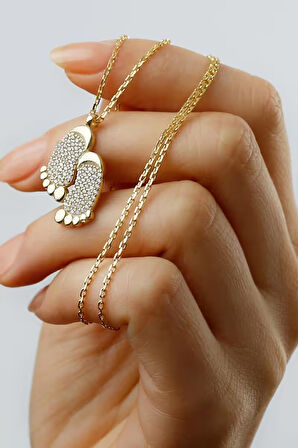 925 Ayar Gümüş Zirkon Taşlı Ayak İzi Kolye