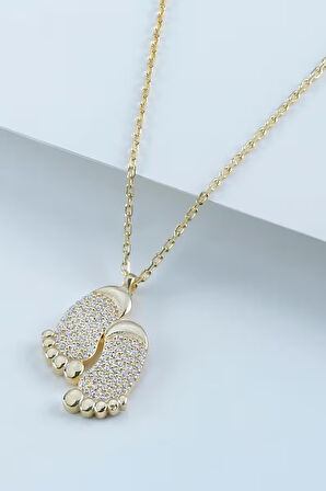 925 Ayar Gümüş Zirkon Taşlı Ayak İzi Kolye