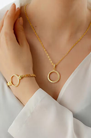 925 Ayar Gümüş Çeyrek Altın İçin Pullu Zincir Bileklik & Kolye Set