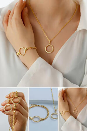 925 Ayar Gümüş Çeyrek Altın İçin Pullu Zincir Bileklik & Kolye Set