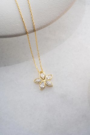 925 Ayar Gümüş Minimalist Beş Yapraklı Baget Çiçek Kolye