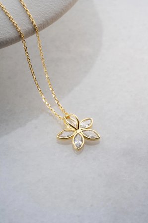 925 Ayar Gümüş Minimalist Beş Yapraklı Baget Çiçek Kolye
