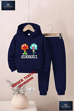 Kapşonlu Çocuk “GUMBALL SYH-BYZ YAZILI” Baskılı Eşofman Takımı