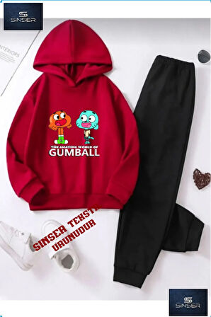 Kapşonlu Çocuk “GUMBALL SYH-BYZ YAZILI” Baskılı Eşofman Takımı