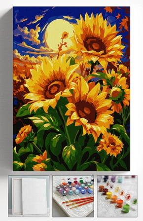 Sayılarla Boyama Seti Numaralı Tuval Fırça Boya Askı Aparatı Dahil Set 40x50 Cm - GÜN DOĞUMU AYÇİÇEĞİ