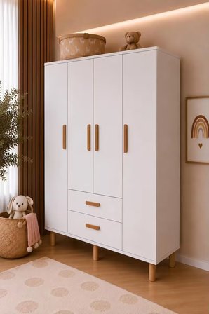 Afilli Mobilya Güneş Bohem 4 Kapaklı Gardrop Tamamı Mdf