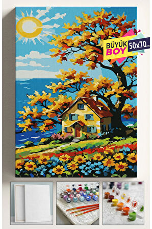 Sayılarla Boyama Seti Numaralı Tuval Fırça Boya Dahil Kasnaklı Set 50x70 Cm - GÜNEŞ VE EV