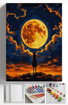 Sayılarla Boyama Seti Numaralı Tuval Fırça Boya Askı Aparatı Dahil Set 40x50 Cm - GÜNEŞ VE KADIN