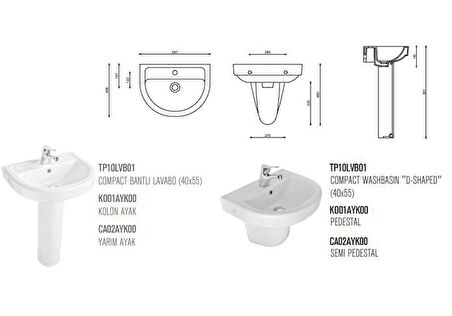 GÜRAL COMPACT BANTLI LAVABO 40x55