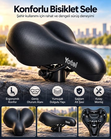Geniş ve Konforlu Bisiklet Selesi - Ergonomik Yumuşak Dolgulu Rahat Bisiklet Koltuğu