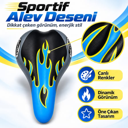 Alev Desenli Sportif Bisiklet Selesi - Ergonomik Yumuşak Dolgulu Rahat Bisiklet Koltuğu