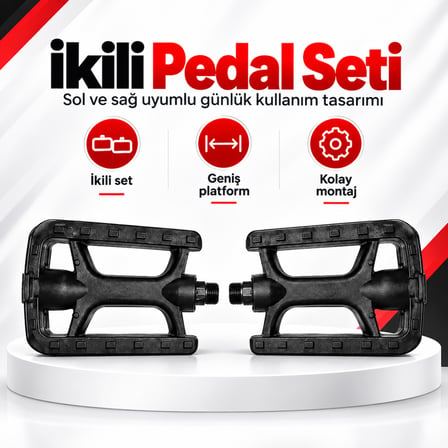 Reflektörlü Kaydırmaz Bisiklet Pedalı Seti (Sağ/Sol) - 9x8 cm Kompakt Geniş Platform Pedal