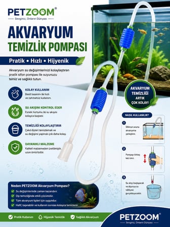 Premium Manuel Akvaryum Pompası – Pratik Su Değişimi Vakum Pompası Temizlik Ürünü Dip Süpürgesi