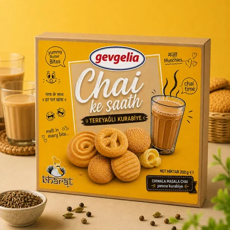GEVGELIA BHARAT CHAI KE SAATH KURABİYE VE MASALA CHAI PREMIX SETİ. 140 GR PREMIX CHAI VE 200GR CHAI KURABİYESİ
