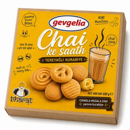 GEVGELIA BHARAT CHAI KE SAATH KURABİYE VE MASALA CHAI PREMIX SETİ. 140 GR PREMIX CHAI VE 200GR CHAI KURABİYESİ